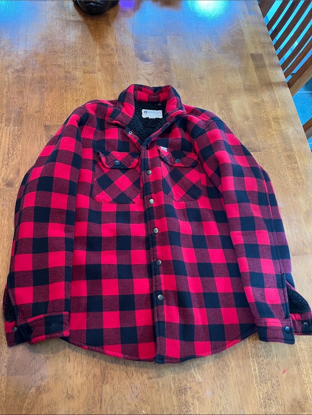 Matix Red and Black Buffalo Plaid Button-Down Shirt Jacket